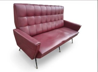 Divano vintage 3 posti in pelle rossa