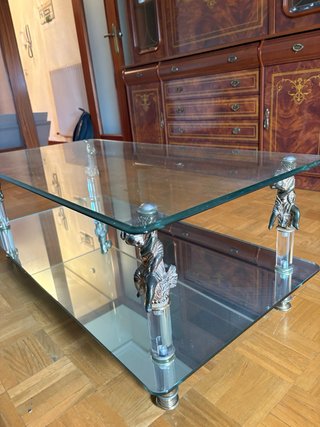 Mesa de centro cristal y dorado