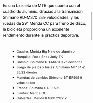 Bicicleta Merida Big Nine 60 HP1 Montaña Talla L