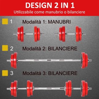 Set 2 in 1 Bilanciere e Manubri Pesi da 20kg, Disc