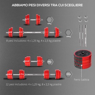 Set 2 in 1 Bilanciere e Manubri Pesi da 20kg, Disc