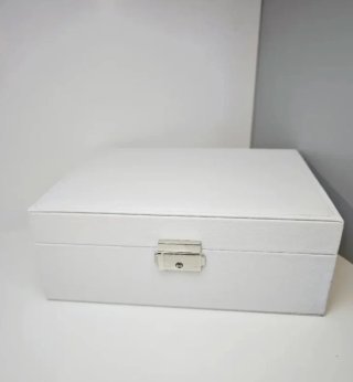 Joyero blanco grande con llave cuero sintético