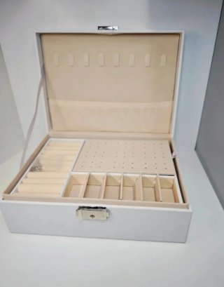 Joyero blanco grande con llave cuero sintético