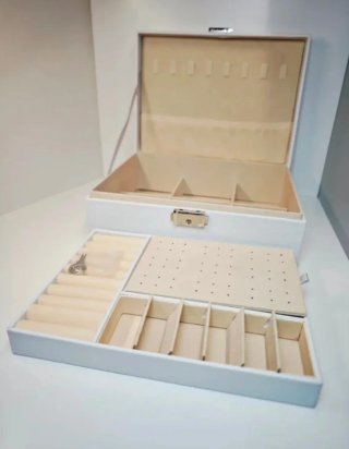 Joyero blanco grande con llave cuero sintético