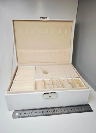 Joyero blanco grande con llave cuero sintético