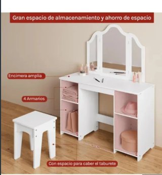 Tocador escritorio blanco con espejo