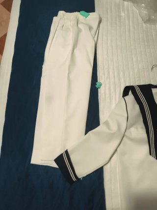 Traje de comunión blanco y azul