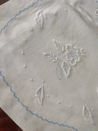 Juego de cama bordado algodón azul y blanco