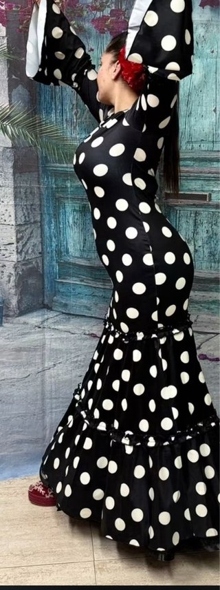 Traje Flamenca Negro Lunares Blanco Nuevo