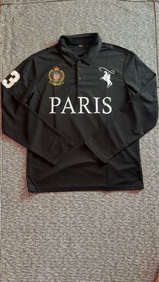 Polo Vintage Negro Manga Larga PARIS