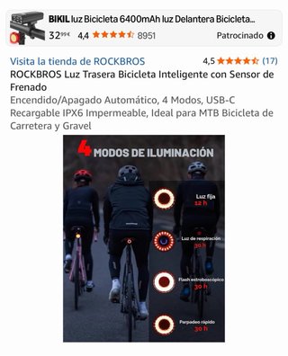 Luz Trasera Inteligente Rockbros Q3 Samurai