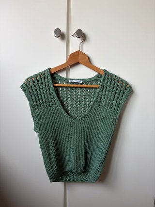 Top Zara punto calado verde