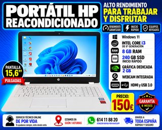 Portátil HP Core i3 8GB RAM SSD Rápido