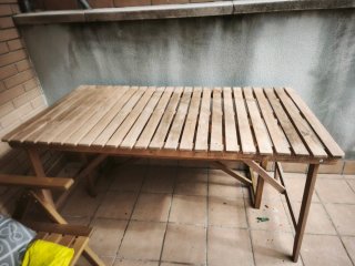 Mesa y banco de madera para jardín 1.45x75x74