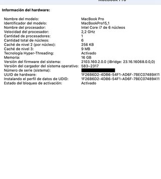 MacBook Pro 15 2018 i7 / 16GB / 256GB SSD