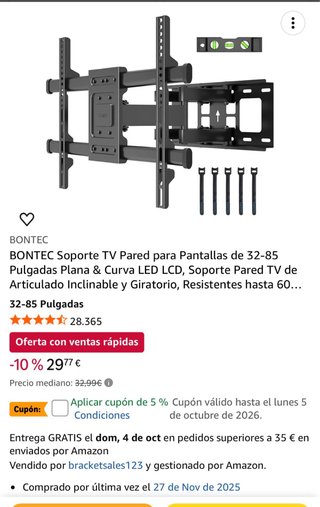Soporte TV BONTEC 32-85 Articulado Inclinable Gira