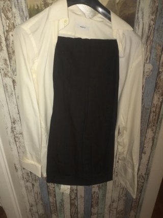 Trajes de novio negro con raya cobriza .completo