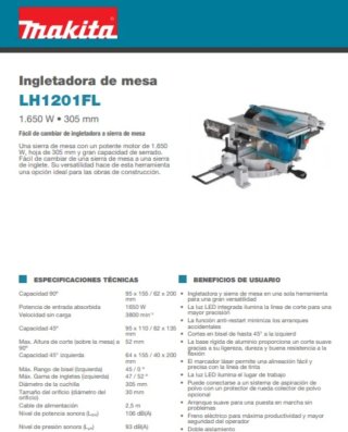 Ingletadora Makita LH1201FL 305mm