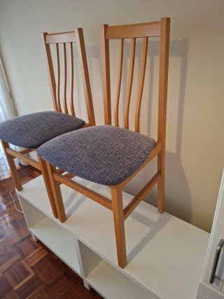 2 Sillas Tapizadas Tela Azul,  Madera