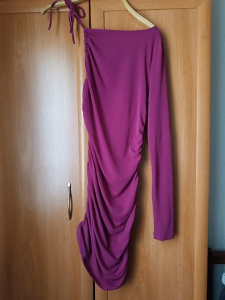 Vestido fiesta manga larga fucsia