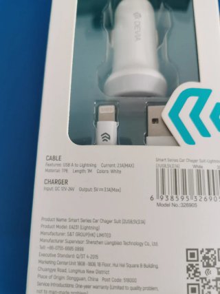 Cargador Coche Devia 2 USB + Cable 1m Lightning