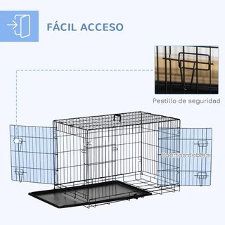 Jaula Perros Plegable 90cm 2 Puertas Bandeja Negra