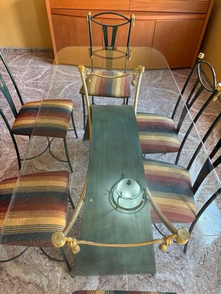 Mesa de Comedor de Cristal y 6 Sillas Vintage