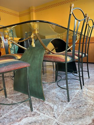 Mesa de Comedor de Cristal y 6 Sillas Vintage