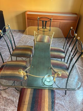 Mesa de Comedor de Cristal y 6 Sillas Vintage