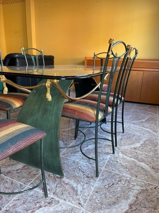 Mesa de Comedor de Cristal y 6 Sillas Vintage