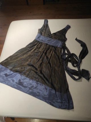 Vestido Zara Basic marrón y azul lavanda talla L