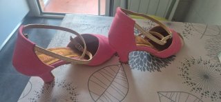 Zapatos de baile salón rosa y dorado