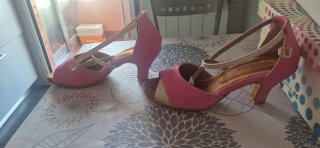 Zapatos de baile salón rosa y dorado