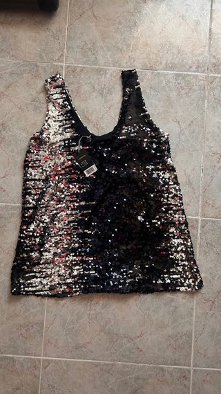 Top lentejuelas negro y plateado T40