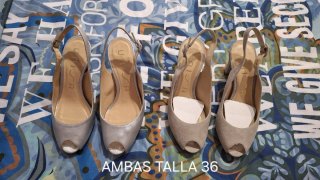Sandalias Unisa Talla 36 Piel Beige y Plateadas