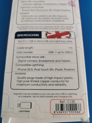 3GO CABLE PLANO USB A LIGHTNING