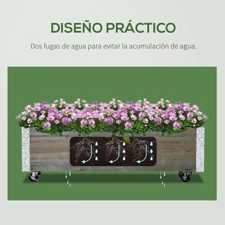 Jardinera Exterior con Ruedas y Drenaje Gris Claro