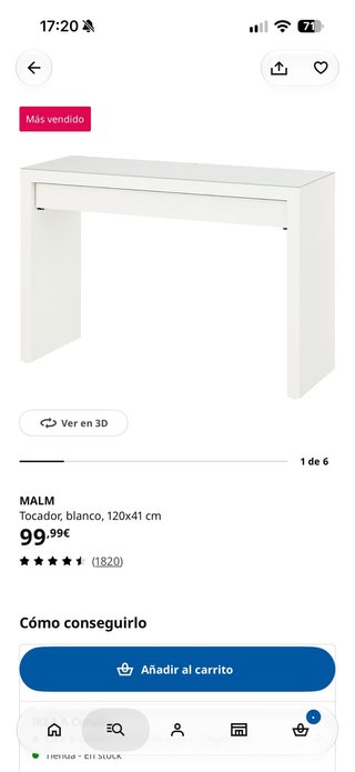 Tocador Malm Blanco 120x41 cm