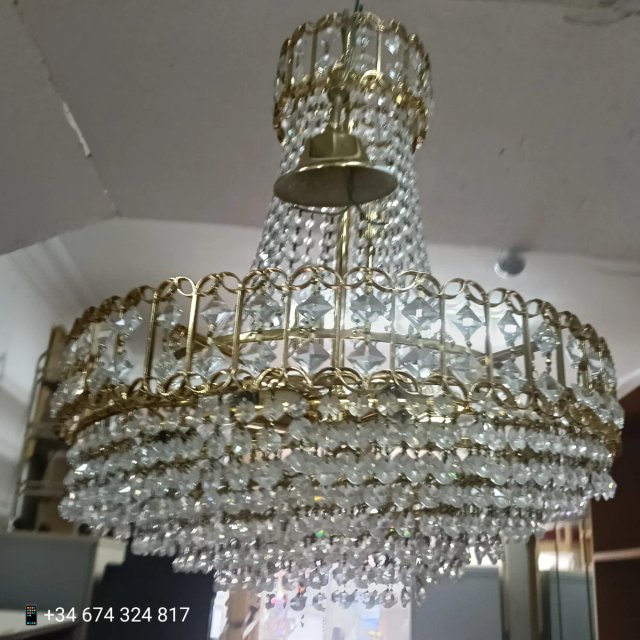 Lámpara araña vintage dorada cristal