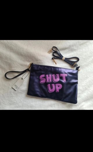 Borsa a tracolla pochette NUOVA scritta shut up
