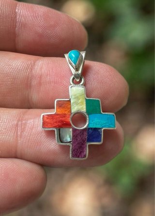 Colgante plata chacana arcoiris