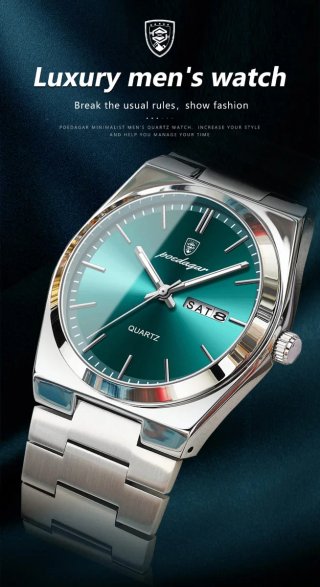 Reloj Poedagar Plateado y Verde