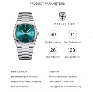 Reloj Poedagar Plateado y Verde