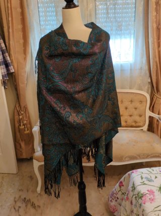 Pashmina reversible dorada y verde azulado