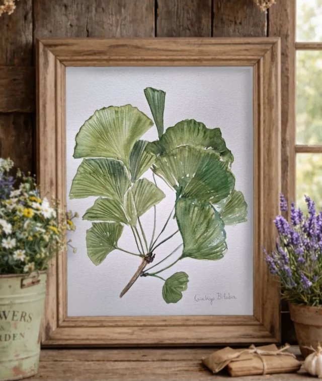 Acuarela Original Hojas de Ginkgo