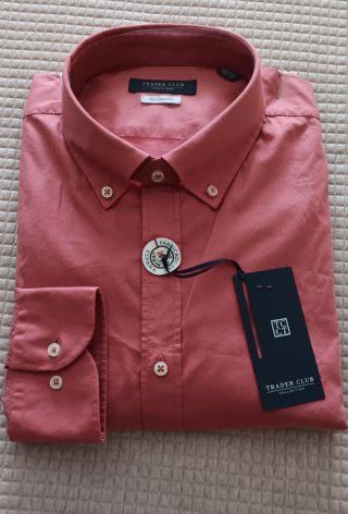 Camisa Trader Club Hombre Manga Larga Algodón Rosa