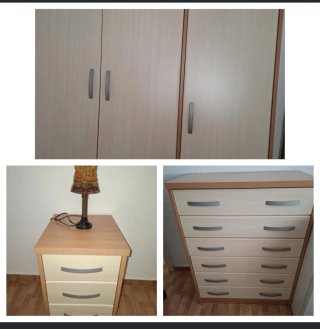 Dormitorio Completo: Armario, Cómoda y Mesita