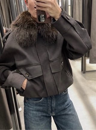 Chaqueta cazadora bomber Zara pelo piel marrón