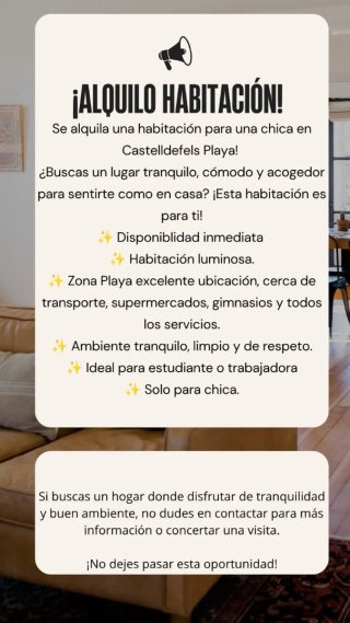 Se alquila una habitación para una chica