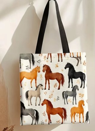 Bolso Tote Bag con Estampado de Caballos
